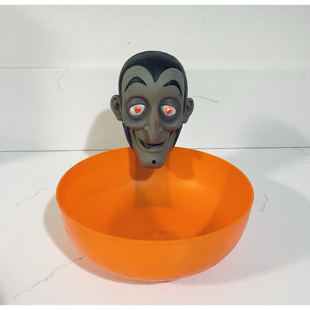 Vtg 2002 Dracula Vampire Animated Halloween Candy‎ Bowl Dish Decoration Orange